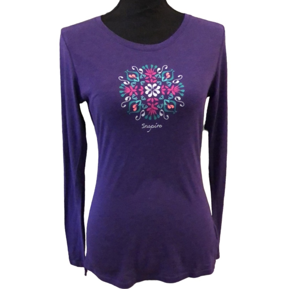 COLUMBIA SPORTSWEAR INSPIRE GRAPHIC PRINT LONG SLEEVE TEE PURPLE SIZE XS